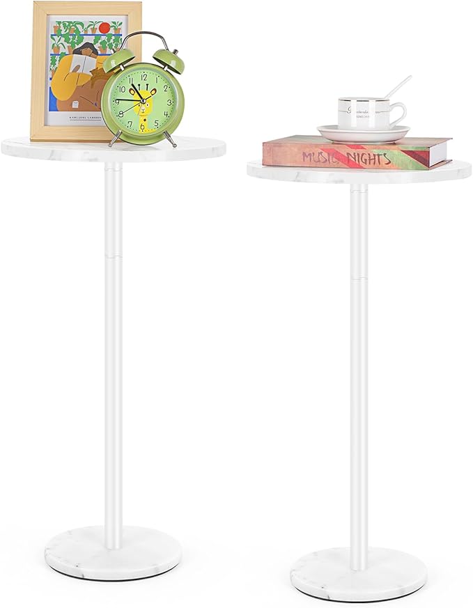 White Round Side Table Small End Table Set of 2 Modern Accent Table Pedestal - Image 8