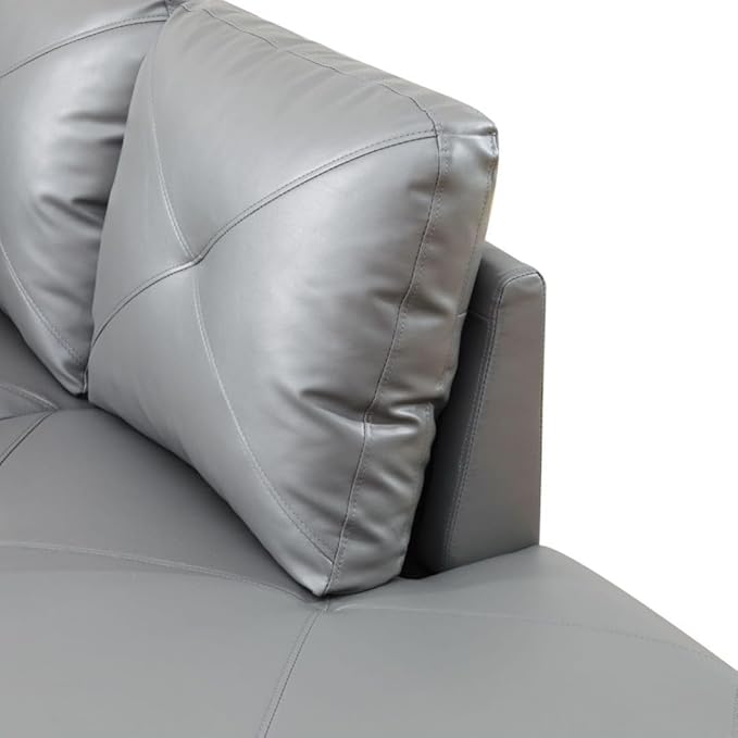 Dark Grey L-Shaped 3-Piece Faux Leather Sofa - Image 4