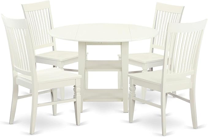 East West Furniture SUWE5-LWH-W 5 Piece Dining Set Includes a Round Dining Room by EastWestFurniture
