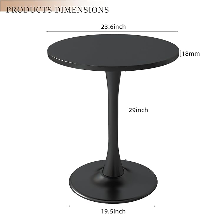 24 inch Black Round Table Modern Dining Table Tulip Round Kitchen Table Mid - Image 3