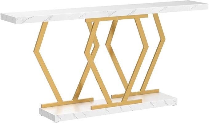 Tribesigns 70.9 Inch Extra Long Sofa Table， White and Gold Console Table - Image 5