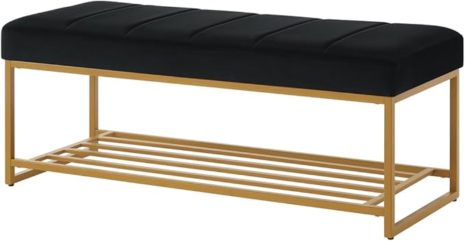 24KF Black Velvet Upholstered End of Bed Bench - Image 4