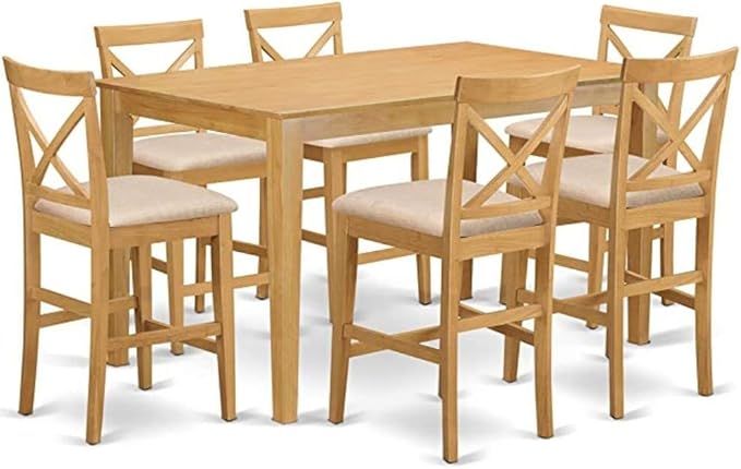 East West Furniture CAPU7H-OAK-C 7 Piece Kitchen Counter Height Dining Table - Image 2