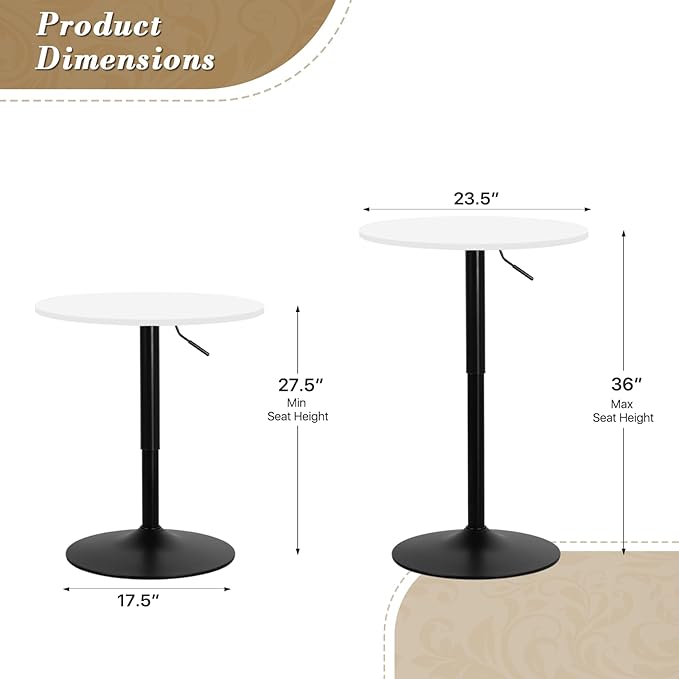 Athena Collection Modern Bar Table Round Top Height Adjustable, Tall Bistro Pub - Image 3