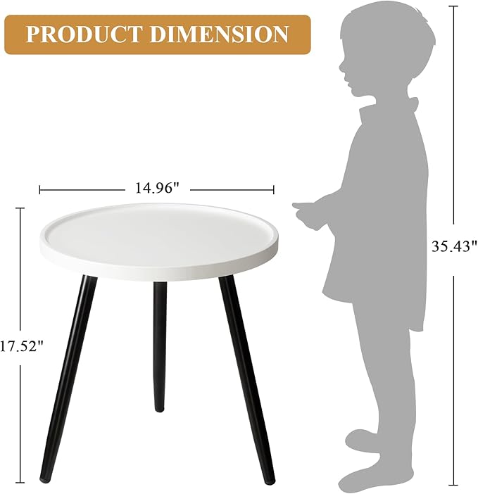 danpinera Round Side Table, Metal Legged Accent Table - Image 3