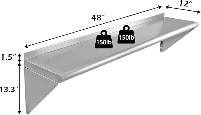 12''x48'' - 2packs Wall Mounted Stainless Steel Shelf NSF Commercial Metal Wall - Image 2