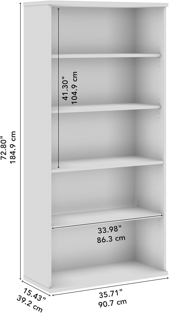 Bush Business Furniture Studio C Tall 5 Shelf Bookcase in Natural Elm, Large - Image 3