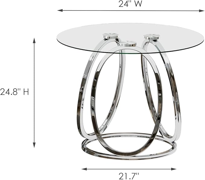 O&K FURNITURE Silver End Table for Living Room, Glass Side Table for Bedroom - Image 2