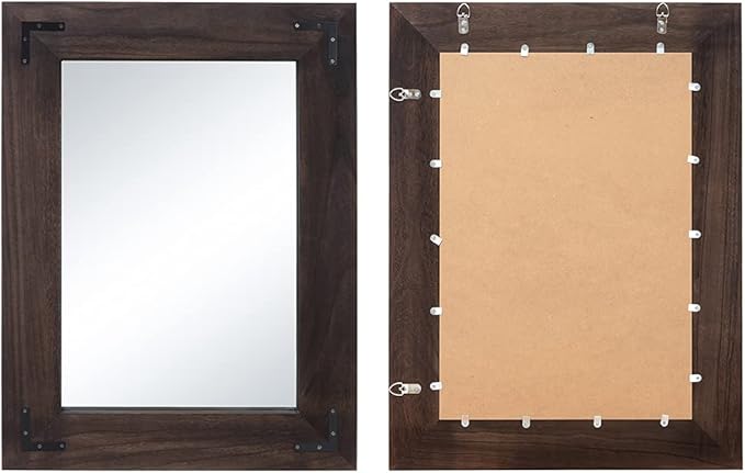 YOSHOOT Rustic Wooden Framed Wall Mirror, Natural Wood Bathroom Vanity Mirror - Image 3