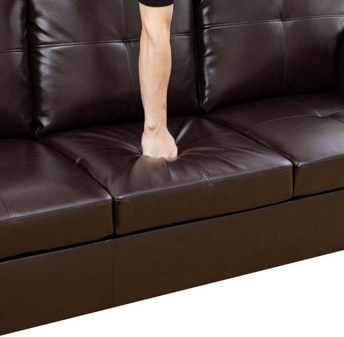 Brown L-Shaped 3-Piece Faux Leather Sofa - Image 4