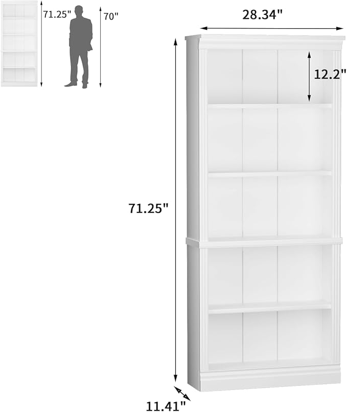VICTONE 5-Shelf Bookcase, Wooden Standing Rack Book Storage Shelves Furniture - Image 2