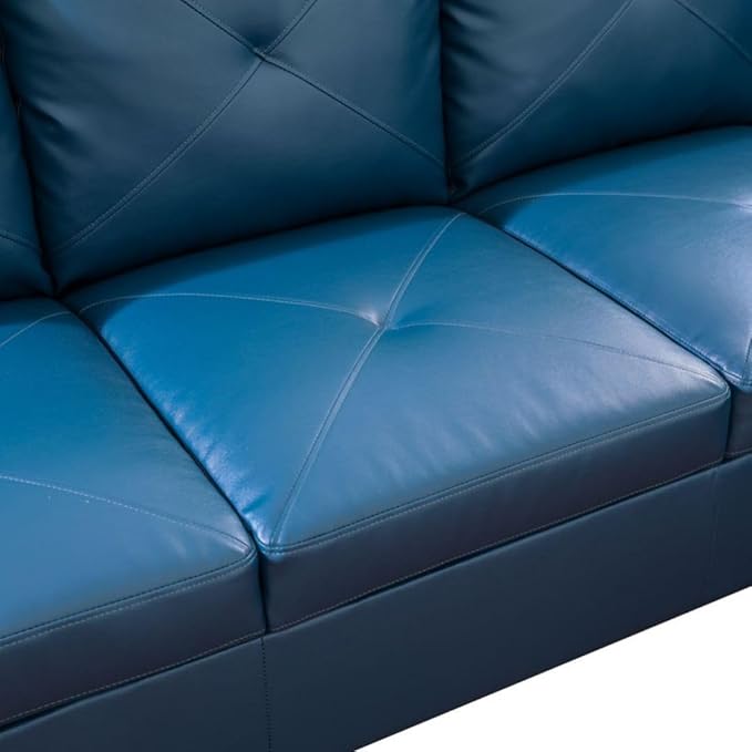 Deep Blue L-Shaped 3-Piece Faux Leather Sofa - Image 5