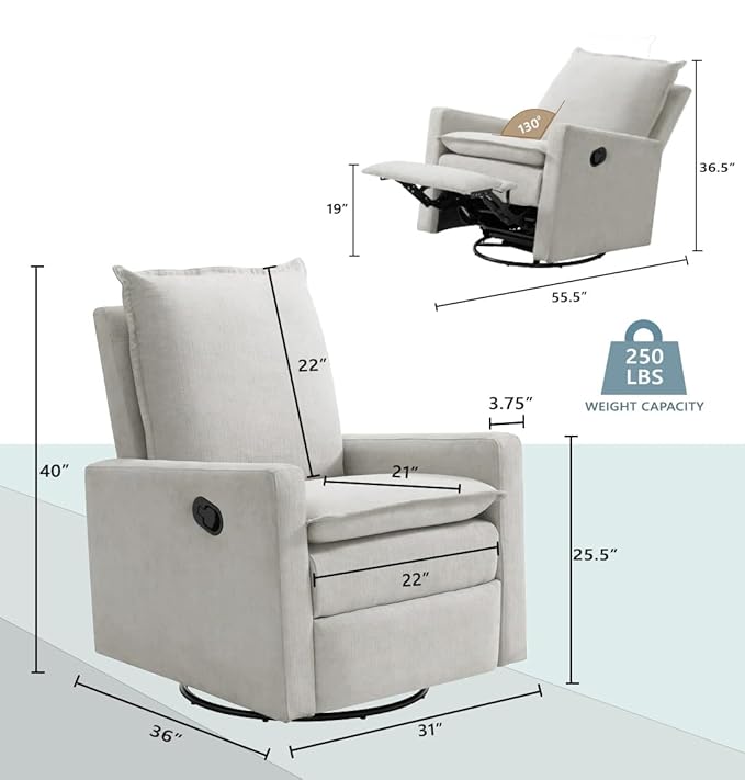 Oxford Baby Uptown Upholstered Swivel Glider & Recliner Nursery Chair - Image 3