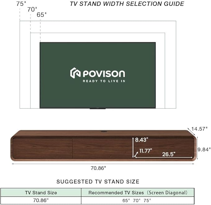 POVISON Fully-Assembled Minimalist Floating TV Stand, Modern Wall-Mounted - Image 2
