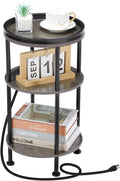 Small Round Side Table with Charging Station by Zexvida