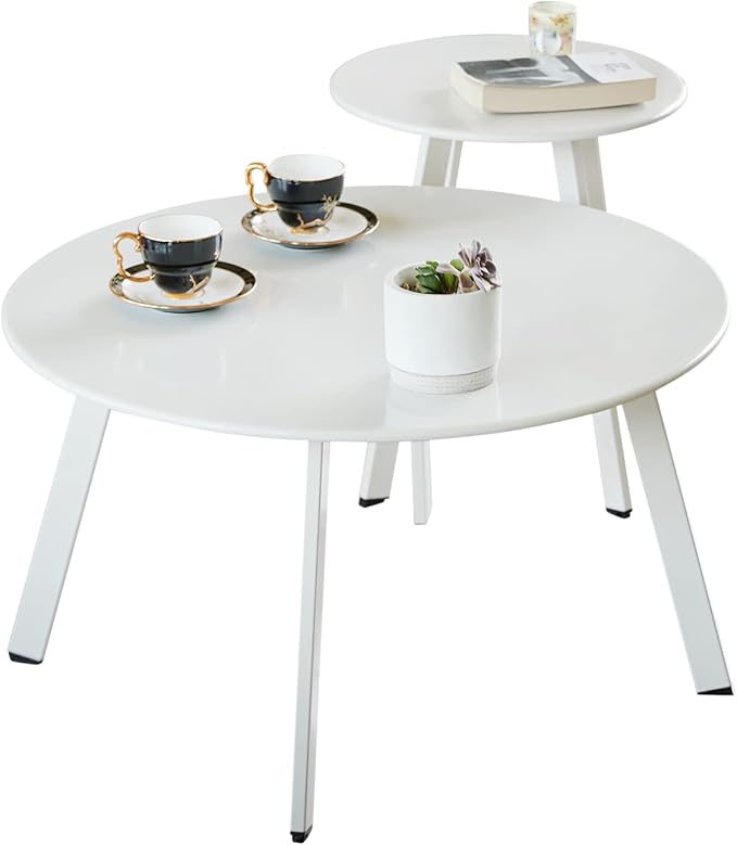 Patio Coffee Table Set of 2, Outdoor Weather Resistant End Table, Round Nesting by Meluvici