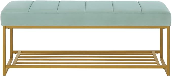 24KF Seaglass Velvet Upholstered End of Bed Bench - Image 4