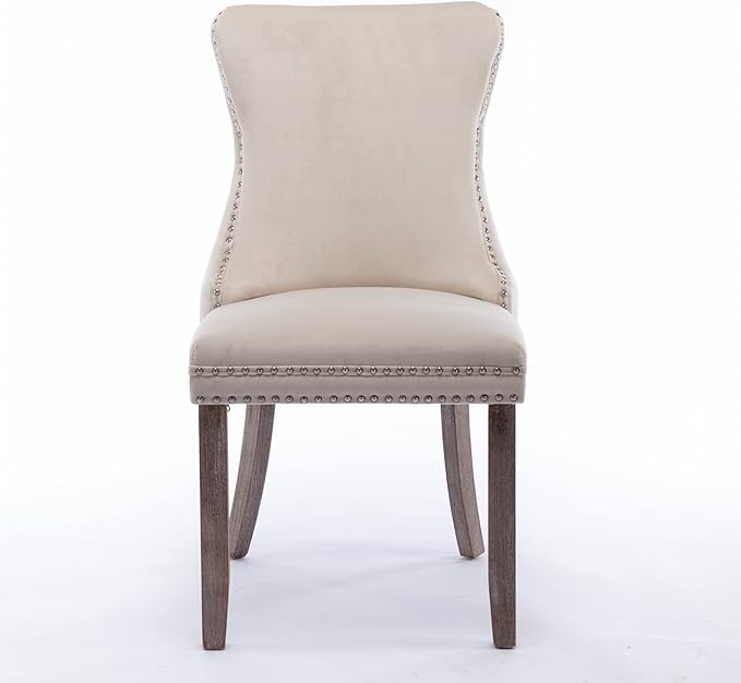 PacknWood Acosure Set of 2 Velvet Upholstered Wing-Back Dining Chair - Image 4