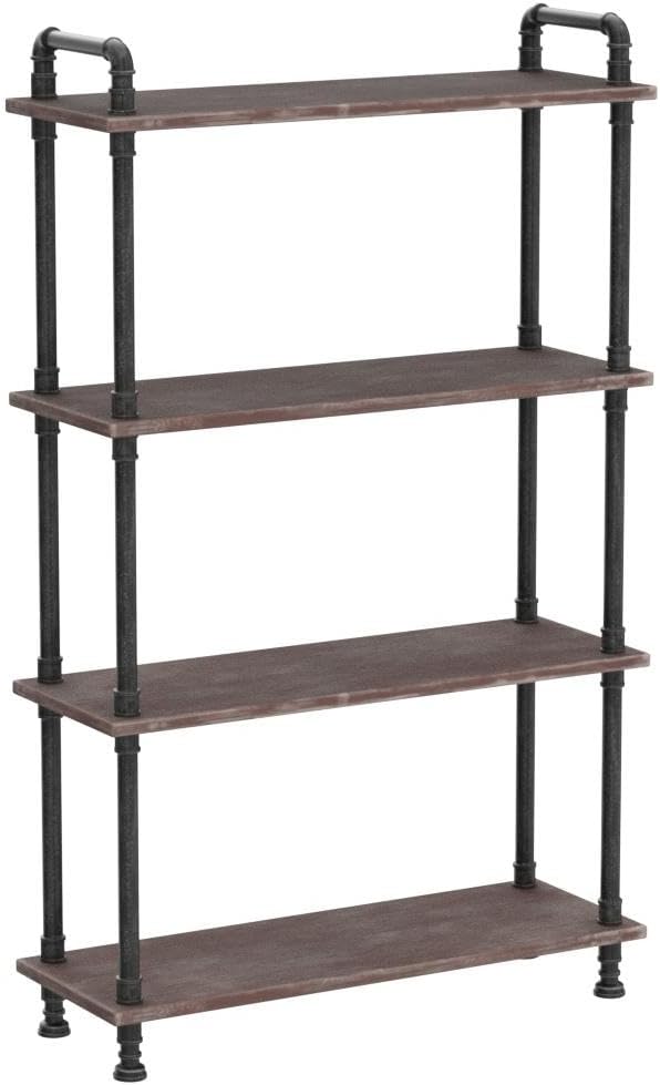 Industrial Bookcase, Solid Pine Open Wood Shelves, Rustic Modern Industrial - Image 5