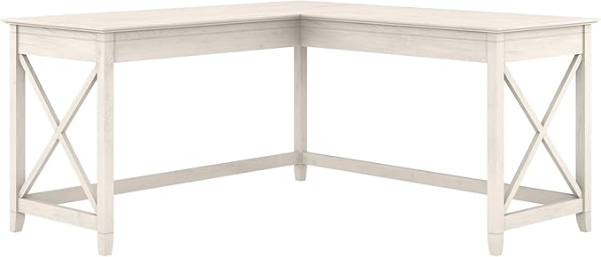 Bush Furniture Key West 60W Modern Farmhouse L Shaped Desk in Linen White Oak | by BushHome