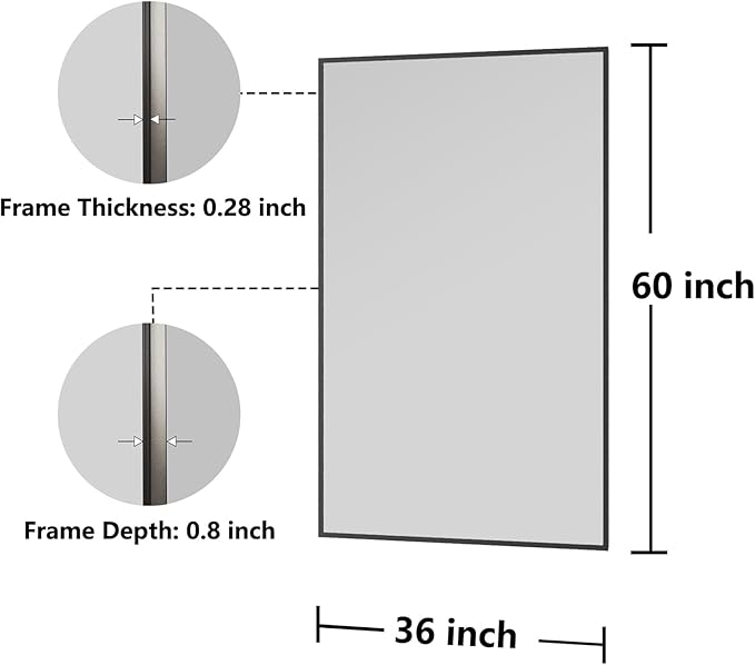 Bathroom Mirror 36x60 Black Bathroom Wall-Mounted Mirrors, Modern Vanity Mirror - Image 7