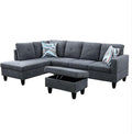 Dark Grey L-Shaped 3-Piece Flannelette Sofa by Unknown