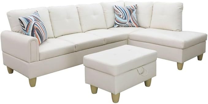 White L-Shaped 3-Piece Faux Leather Sofa - Image 8