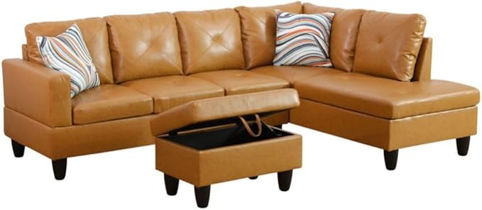 Ginger L-Shaped 3-Piece Faux Leather Sofa by Unknown