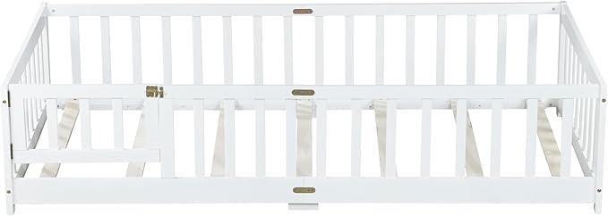 Twin Floor Bed with Slats and Center Support Bar, Wood Montessori Floor Bed - Image 9