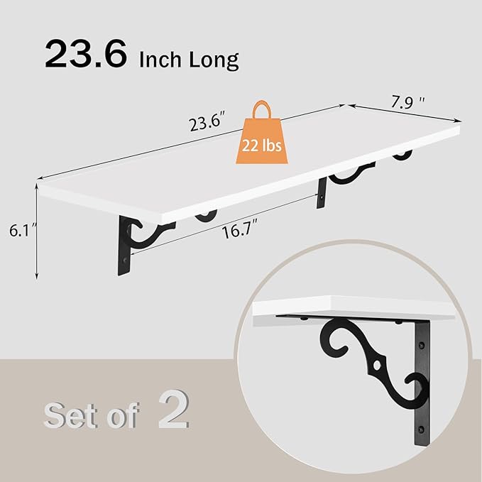 DINZI LVJ Long Wall Shelves, 23.6 Inch Large Floating Shelves Set of 2 - Image 3