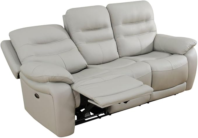Electric Power Recliner Sofa Genuine Breathing Leather Recliner Couch 3-Seater by Unknown