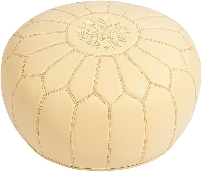 Stuffed Round Design Moroccan Leather Pouf Ottoman, Pre-Filled, 100% Genuine by Unknown