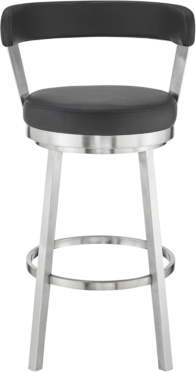 Armen Living Bryant Modern 26" Seat Height Black Faux Leather and Brushed - Image 4
