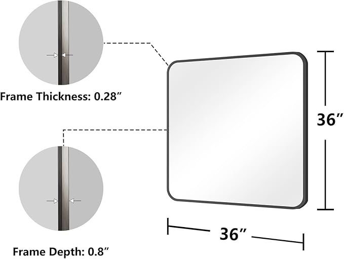 Koonmi Bathroom Mirror, 36X36 Inch Black Metal Framed Mirror - Image 7