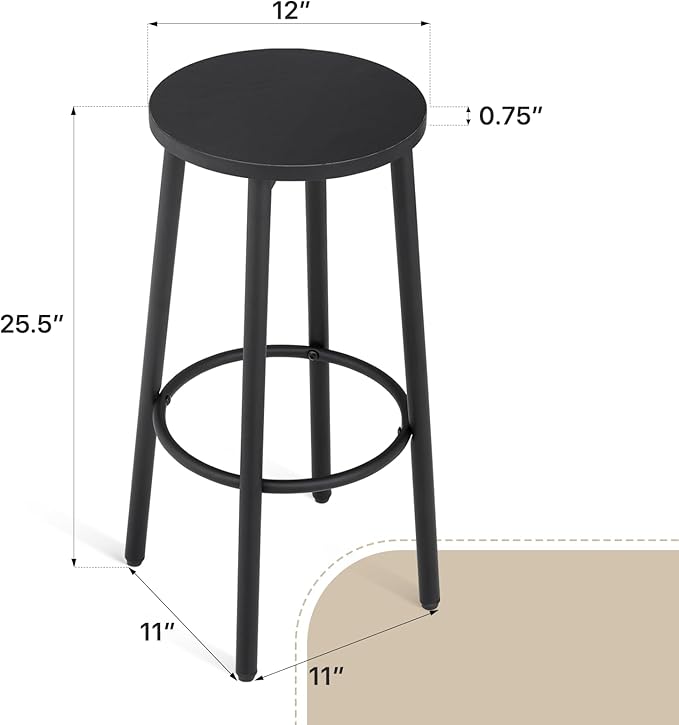 Athena Collection Bar Stools Set of 2, 25.5 Inches Round Counter Height Bar - Image 3