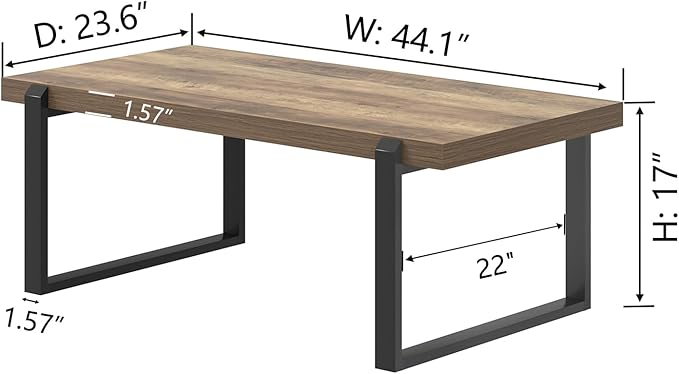 FOLUBAN Coffee Table, Modern Rustic Wood and Metal Center Table, Industrial - Image 2