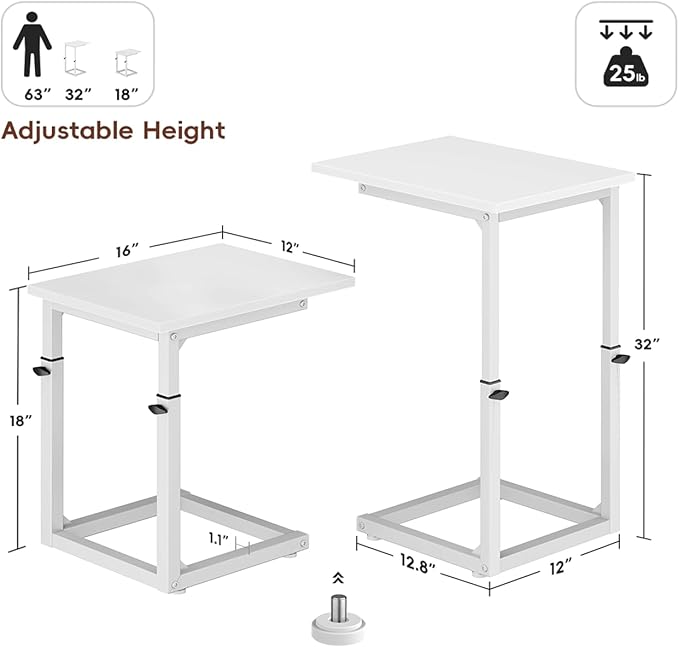 Vagusicc C Shaped End Table, Sofa Table That Slide Under, C Table End Table TV - Image 3