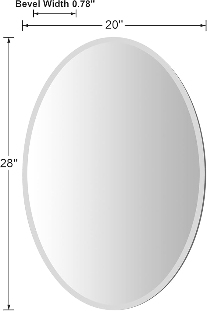 KOHROS Frameless Oval Mirror 20" x 28" Bathroom Wall Mirror w/Polished Beveled - Image 2
