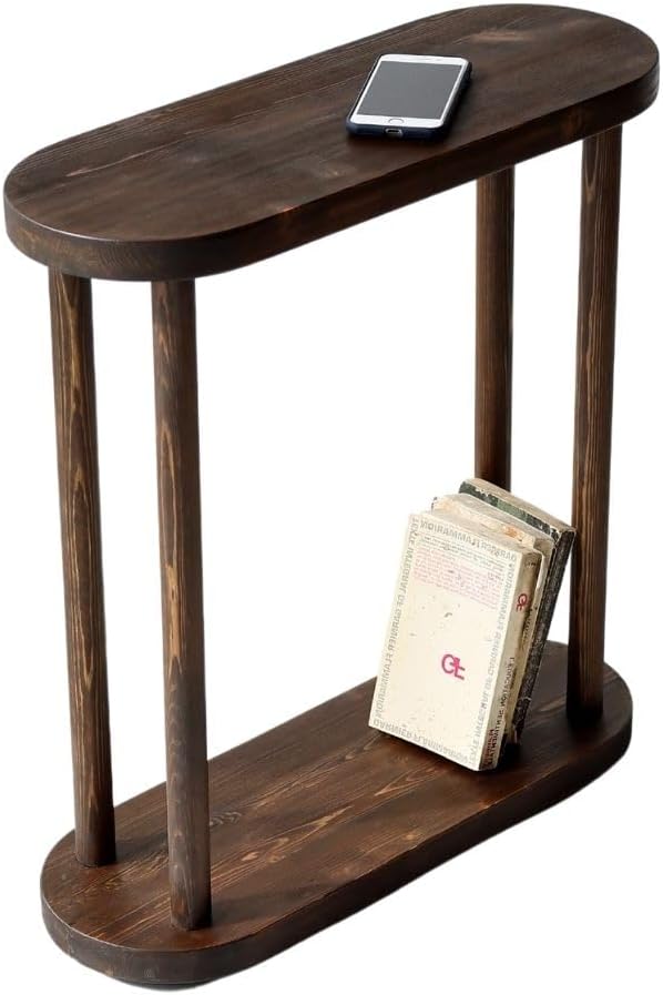 Oval Solid Wood Narrow Side Table, Slim Small Pedestal Coffee Table by GENESISWOODESIGN
