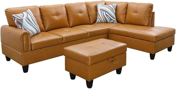 Ginger L-Shaped 3-Piece Faux Leather Sofa - Image 8