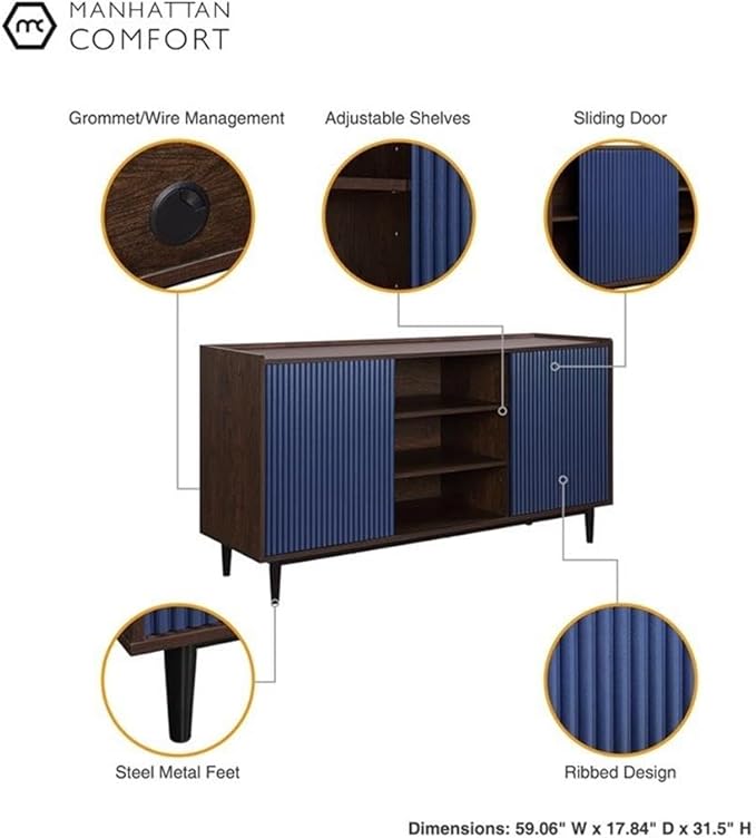 Manhattan Comfort Duane 59-Inch Ribbed Mid Century Modern Sideboard, Versatile - Image 4