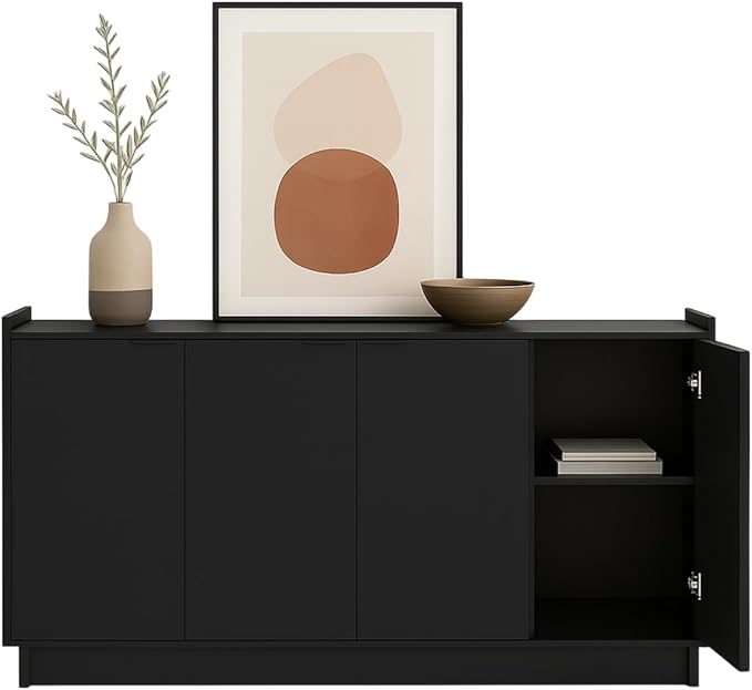 Prepac Simply Modern 4 Door Console Table Storage Cabinet, Buffet Cabinet by PREPACRTASTORAGEFURNITURE