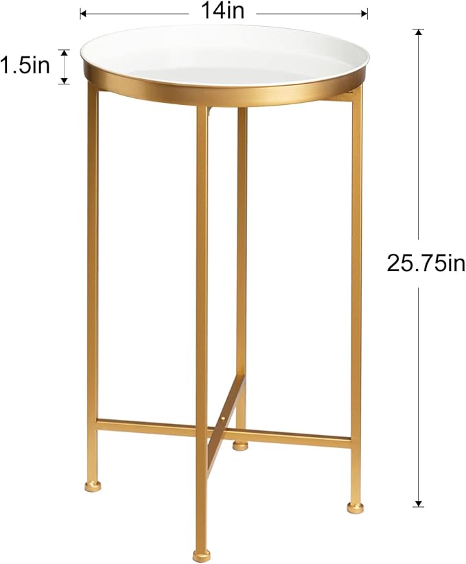 danpinera Gold Side Table, Metal Folding Black Side Table Small Round Circle - Image 3