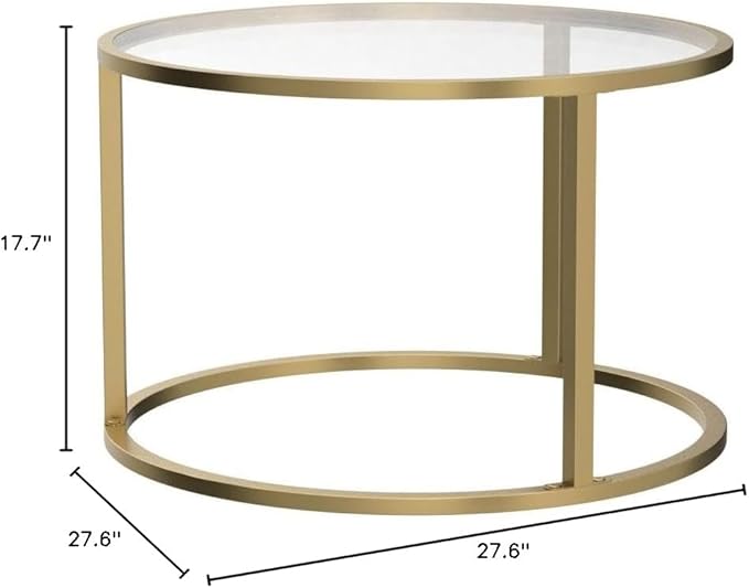 SAYGOER Small Glass Coffee Table Round Gold Coffee Table - Image 3