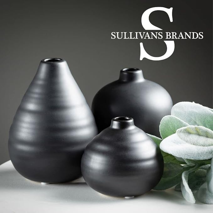 Sullivans Ceramic Vase Set- 3 Small Matte Black Vases, Modern Home Décor - Image 7