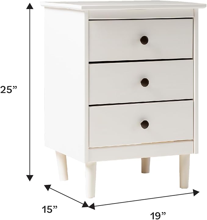 Walker Edison Traditional Wood 3 Drawer Nightstand Side Table Bedroom Storage - Image 3