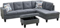 Dark Grey L-Shaped 3-Piece Flannelette Sofa by Unknown