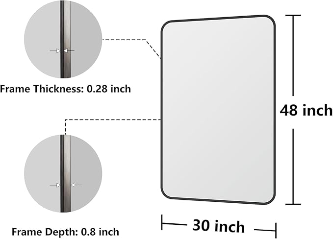 Bathroom Mirror, 30X48 Inch Black Metal Framed Mirror - Image 7
