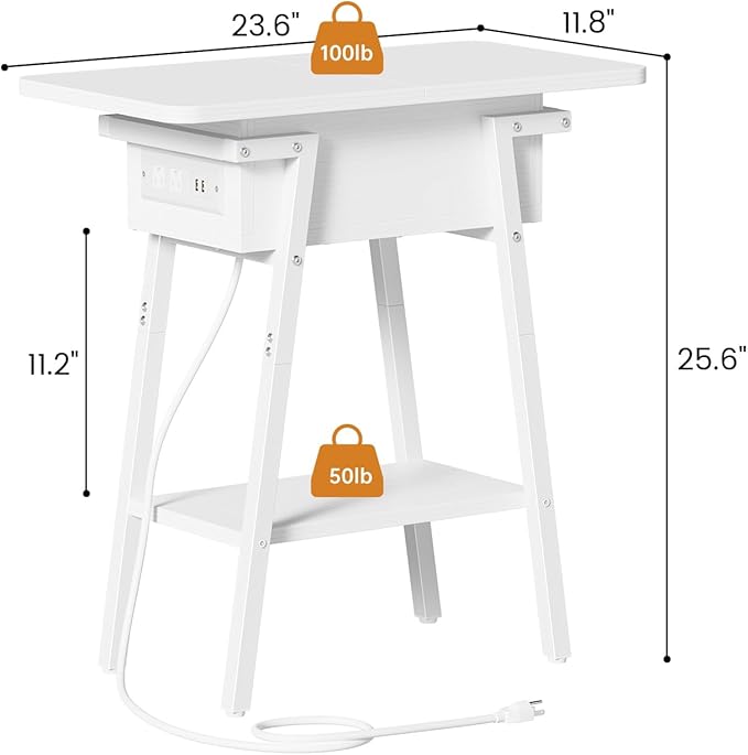 End Table with Charging Station, Flip Top Side Table with USB Ports and Outlets - Image 3