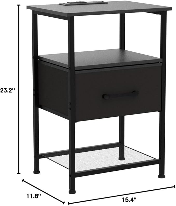 Nightstands Set of 2 with Charging Station and Drawer, End Table Bedside Table - Image 3